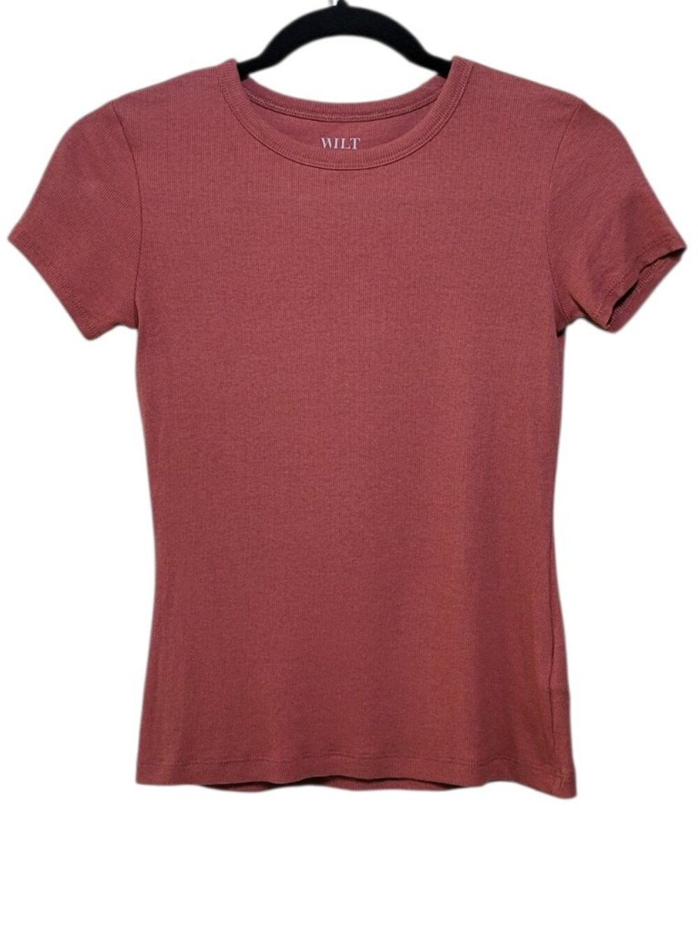 WILT Ribbed Knit Short Sleeve Baby Tee T Shirt Top Crew Neck XS Minimalist - Picture 1 of 7
